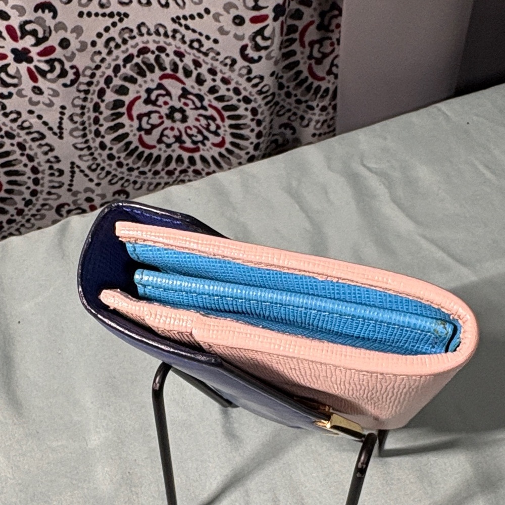 Fendi Rainbow Colorblock Leather Continental Wallet Blue & Pink GUC - Picture 4 of 12